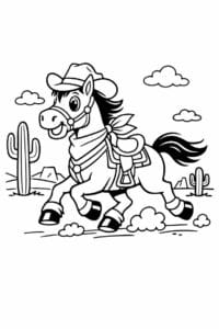 tegning af cowboyhest galopperer i ørkenen – western cartoon