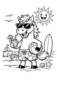 tegning af sjov hest med solbriller på stranden – playful cartoon