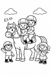tegning af ridetime med glade børn – educational cartoon