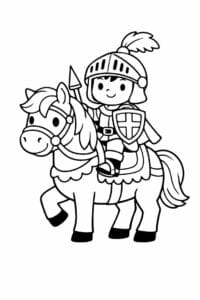 tegning af lille ridder på sin hest – medieval cartoon
