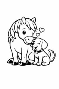 tegning af hest og hund som bedste venner – heartwarming cartoon