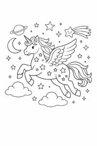 tegning af stjernehest på nattehimlen – dreamy fantasy