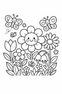 tegning af blomster og sommerfugle – kids coloring