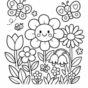 tegning af blomster og sommerfugle - kids coloring
