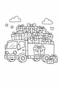 tegning af lastbil med gaver – kids coloring