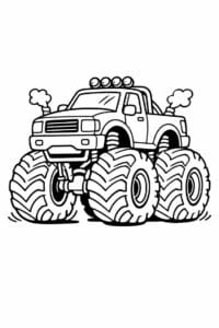 tegning af monstertruck med store hjul – bold outline