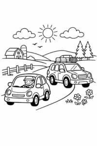 tegning af bil på landet – nature line art