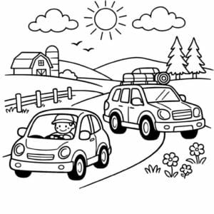 tegning af bil på landet - nature line art