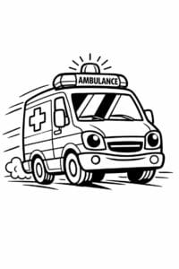 tegning af ambulance i fart – dynamic outline