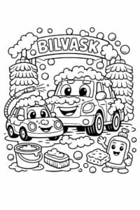 tegning af bilvask med skum – fun cartoon