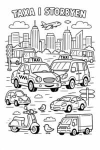 tegning af taxa i storbyen – urban line art