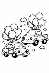 tegning af bil med balloner – cute coloring