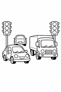 tegning af bil og trafiklys – educational coloring