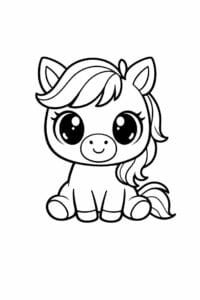tegning af cute kawaii hest med store øjne – kawaii