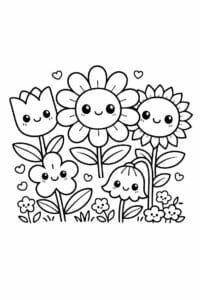 tegning af cute blomster med ansigter – kawaii