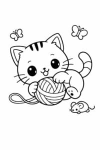 tegning af cute kat der leger – kawaii