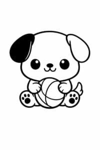 tegning af cute hundehvalp med bold – kawaii