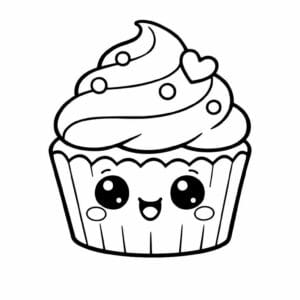 tegning af cute cupcake med ansigt - kawaii