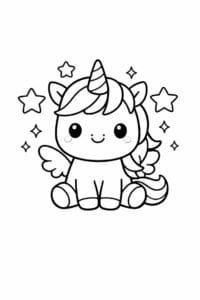 tegning af cute enhjørning med stjerner – kawaii