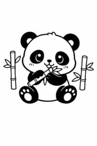 tegning af cute panda med bambus – kawaii