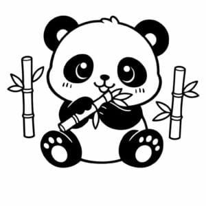 tegning af cute panda med bambus - kawaii