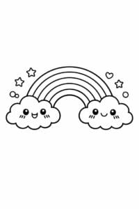 tegning af cute regnbue med skyer – kawaii