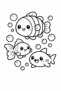 tegning af cute fisk i bobler – kawaii