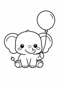 tegning af cute elefant med ballon – kawaii