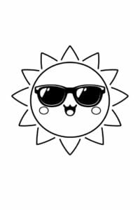 tegning af cute sol med solbriller – kawaii