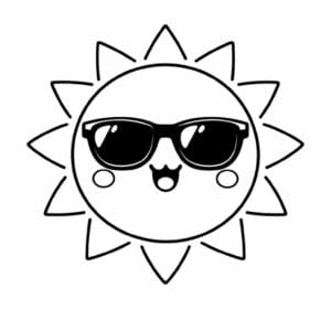 tegning af cute sol med solbriller - kawaii