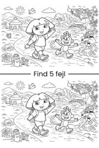 Find 5 fejl opgave af Dora Udforskeren der vinker