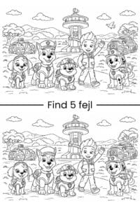 Find 5 fejl opgave af Paw Patrol og venner
