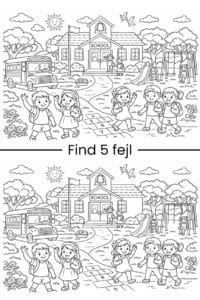 Find 5 fejl opgave af en skole med glade børn