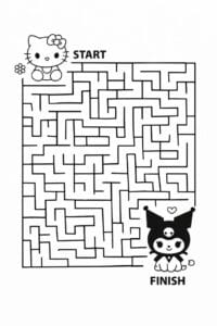 Labyrint opgave med Hello Kitty tegning