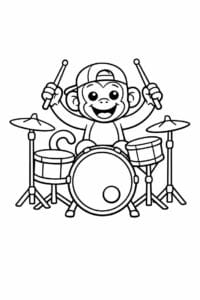 tegning af abe spiller trommer – playful cartoon