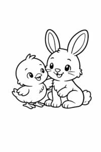 tegning af kylling og kanin bliver venner – friendly cartoon