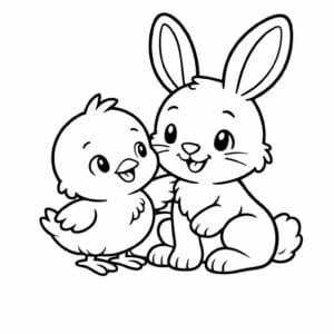 tegning af kylling og kanin bliver venner - friendly cartoon