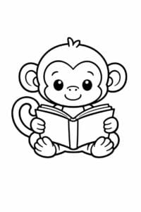 tegning af abe læser en bog – cute cartoon
