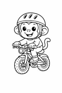 tegning af abe på cykel med hjelm – cute cartoon