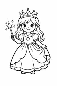 tegning af prinsesse med krone og tryllestav – fairy tale