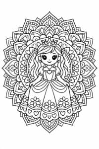 tegning af prinsesse i mandala mønster – mandala coloring
