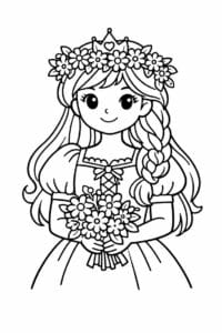 tegning af prinsesse med blomsterkrans – cottagecore