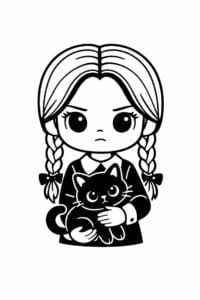 tegning af Wednesday holder sort kat – cute gothic