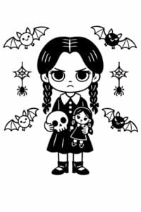 tegning af Wednesday med flagermus – whimsical gothic