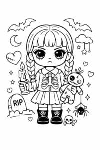 tegning af Wednesday i pastel goth stil – pastel goth