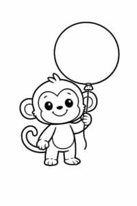 tegning af abe holder en stor ballon – simple cartoon