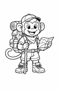 tegning af abe med rygsæk på eventyr – adventure cartoon