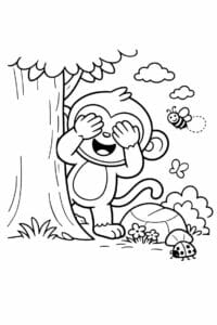 tegning af abe leger gemmeleg – cute cartoon