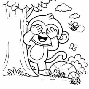 tegning af abe leger gemmeleg - cute cartoon