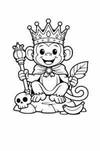tegning af abe med krone som junglekonge – fantasy cartoon